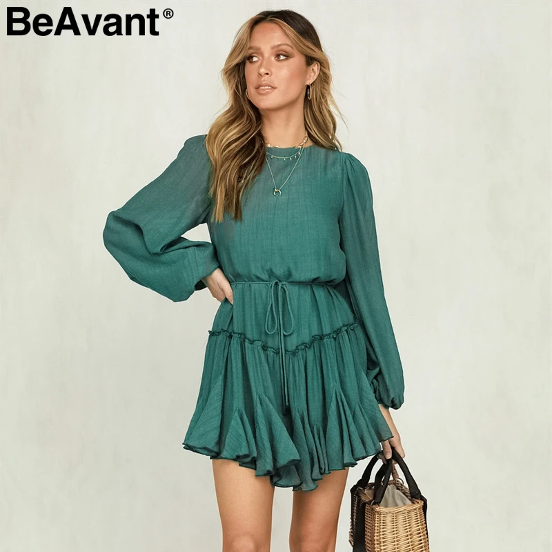 Женское короткое вечернее платье BeAvant элегантное зеленое уличное из хлопка с