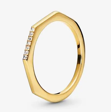 

925 Sterling Silver Pan Ring Golden Shine Multifaceted Rings With Crystal For Women Wedding Party Gift Fashion Jewelry