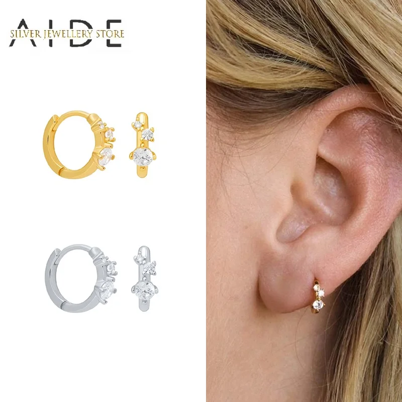 

AIDE Fashion Round Hoop Earrings For Women Minimalism Zircon 925 Sterling Silver Pierced Huggie Earings Fine Jewelry kolczyki