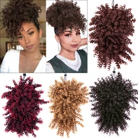 synthetic drawstring kinky curly high puff ponytail with bangs synthetic curly bangs drawstring ponytail with bangs balck brown