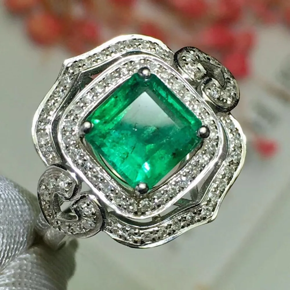 Настоящие хорошие драгоценности чистый 18 K Белый Золотой натуральный изумруд 1.6ct драгоценный камень бриллианты ювелирные изделия женские кольца для женщин тонкое кольцо