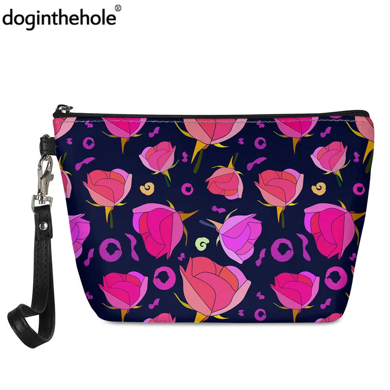 

Doginthehole женская розовая косметичка с принтом розы, модная женская косметичка с цветами, портативный дорожный органайзер, сумки для хранения