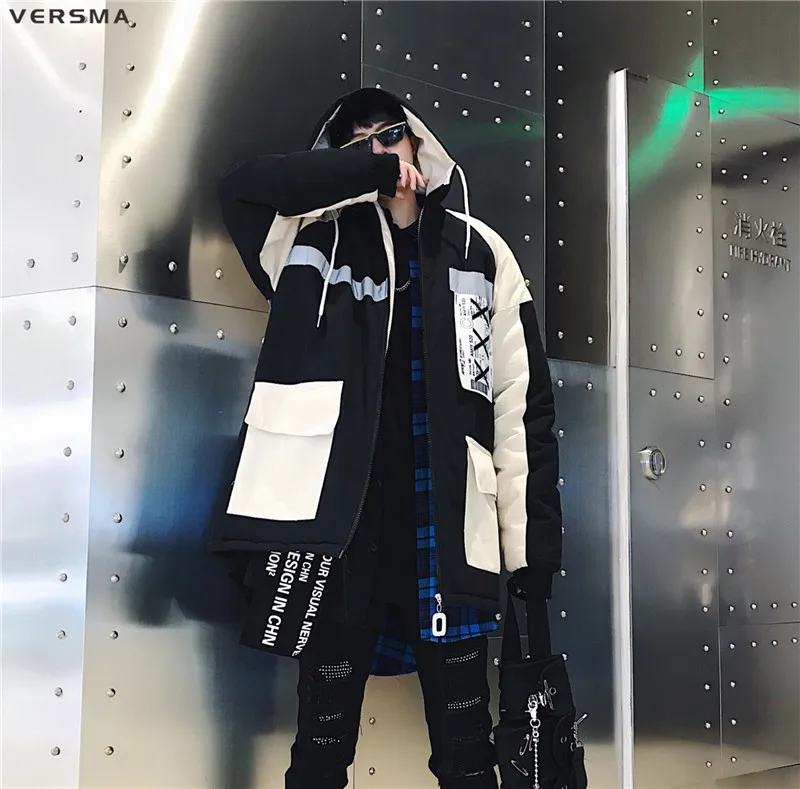 VERSMA корейский стиль одежда для мужчин 3M светоотражающая зимняя куртка пальто Мужская парка хип-хоп теплая Молодежная зимняя куртка s для мужчин дропшиппинг