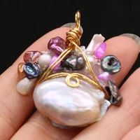 hot selling natural semi precious stone irregular pearl crystal bud wound gold thread pendant diy jewelry accessories 35x45mm