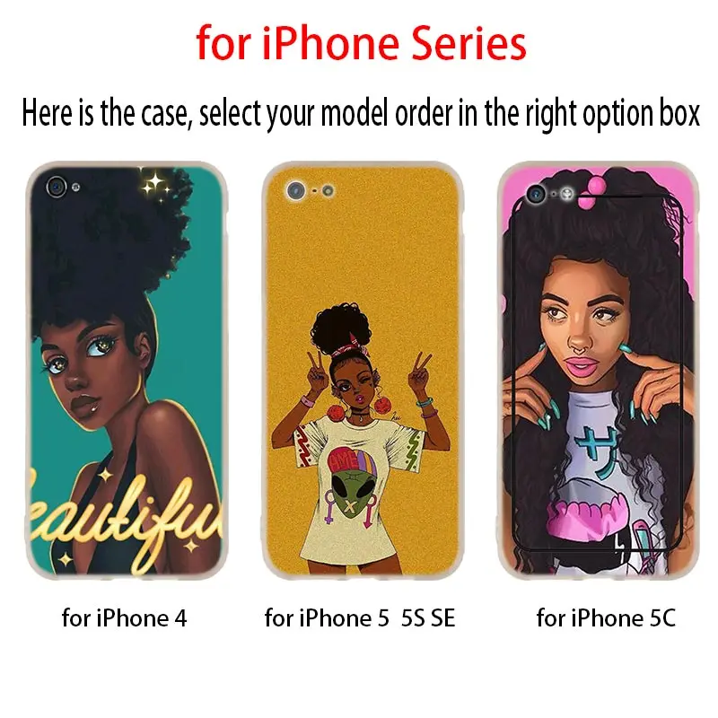 Soft Silicone Case For iPhone 13 12 11 Pro 7 8 6 6s Plus XR XS Max Cover Mini SE 2020 Funda Etui Afro Girls Art | Мобильные телефоны