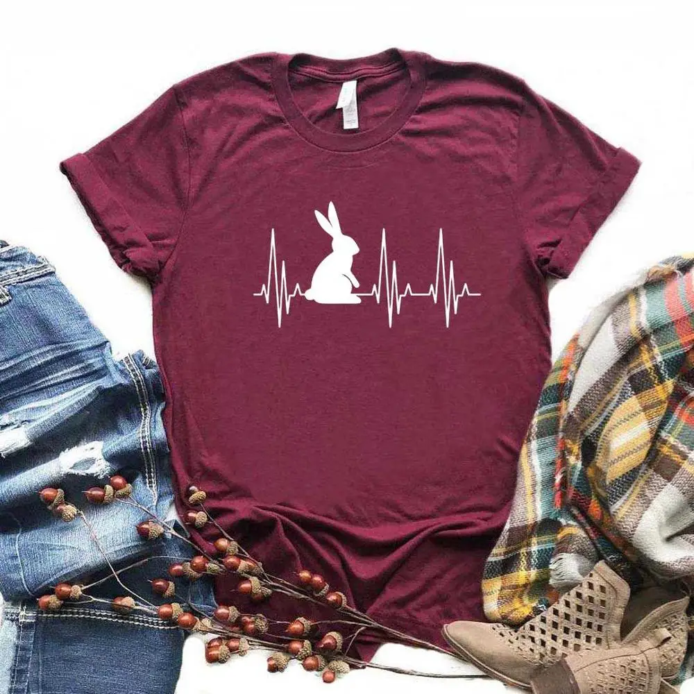 

Women T Shirt Bunny Heartbeat Rabbit Print Tshirt Women Short Sleeve O Neck Loose T-shirt Ladies Causal Tee Shirt Tops