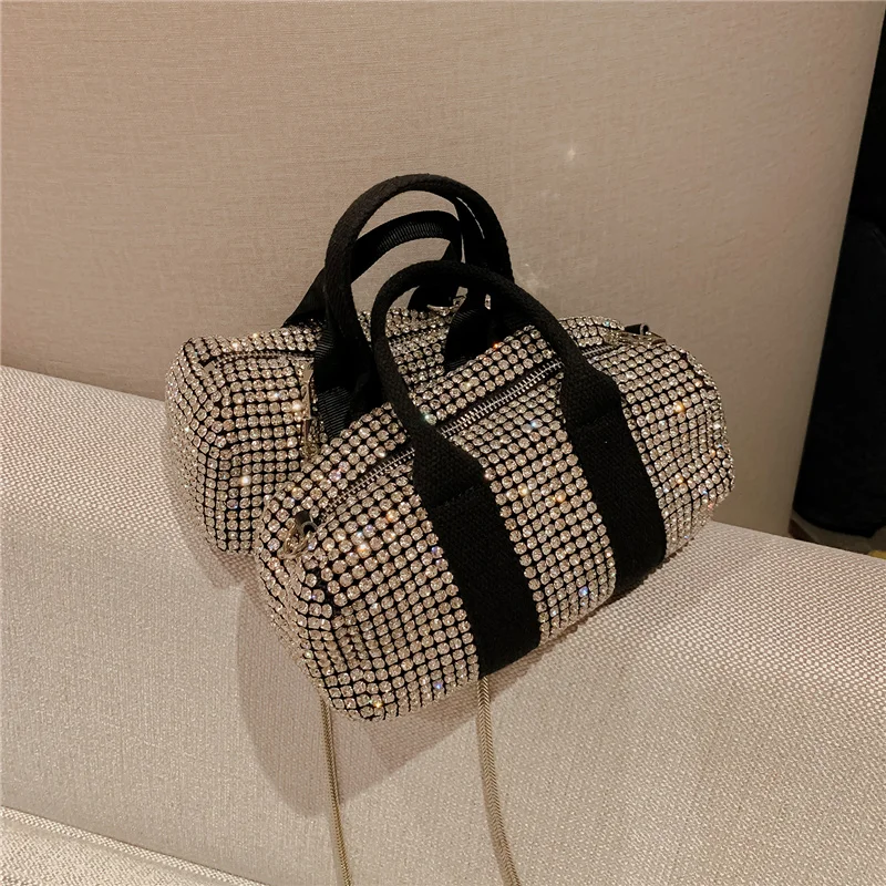 

Популярные сумки-подушки для женщин, новинка 2021, модные сумки на одно плечо с цепочкой со стразами, роскошные вечерние сумочки из воловьей к...