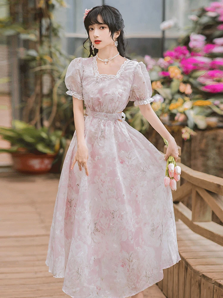 

Женское летнее платье с квадратным вырезом, длинное пляжное платье в богемном стиле с цветочным принтом и рукавами-фонариками для девушек и женщин, новинка 2021