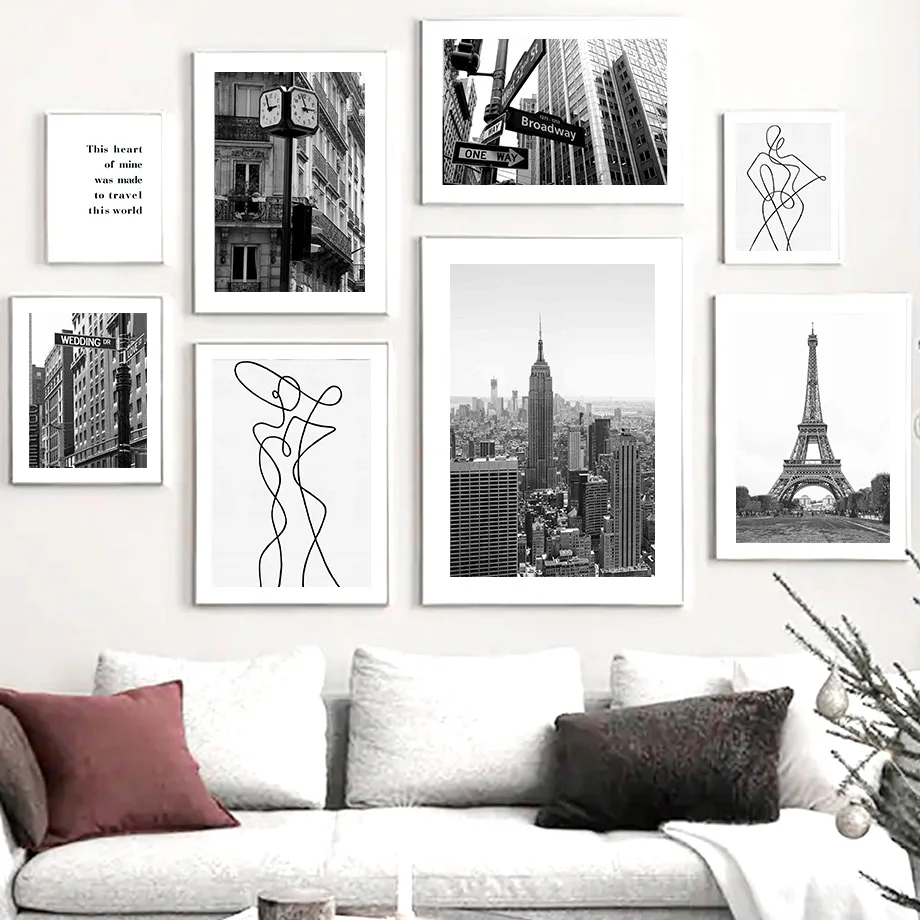 

Black White New York Paris Eiffel Tower Wall Art Canvas Painting Nordic Posters And Prints Wall Pictures For Living Room Decor