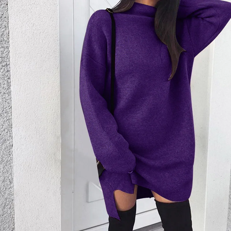 Женская водолазка теплое свободное тонкое мини-платье 2019 новое женское модное