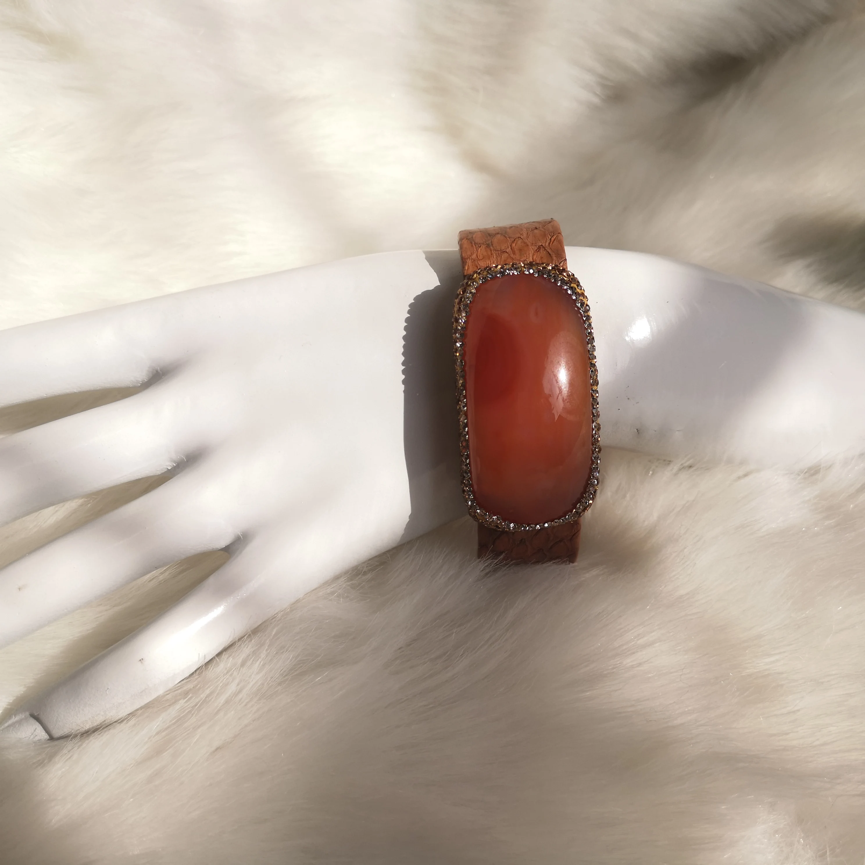 Модный женский широкий кожаный браслет для девочек из агата ювелирные изделия