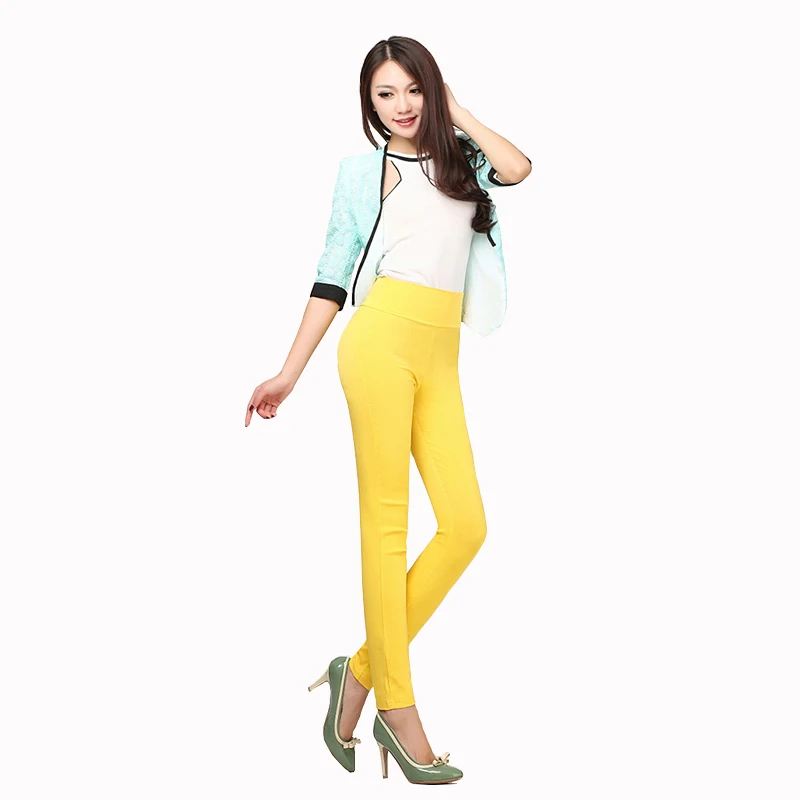 

LPOWSS Women Korean Candy Color Pants High Waist Plus Size Trousers Women High Elastic Thin Slim Jeggings Stacked Leggings S-6XL