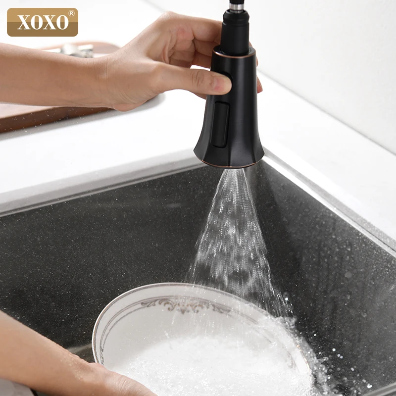 

Kitchen Faucet Pull Out Three types of water Spout Kitchen Sink Mixer Tap with Stream Sprayer Head Black Kitchen Tap 83040