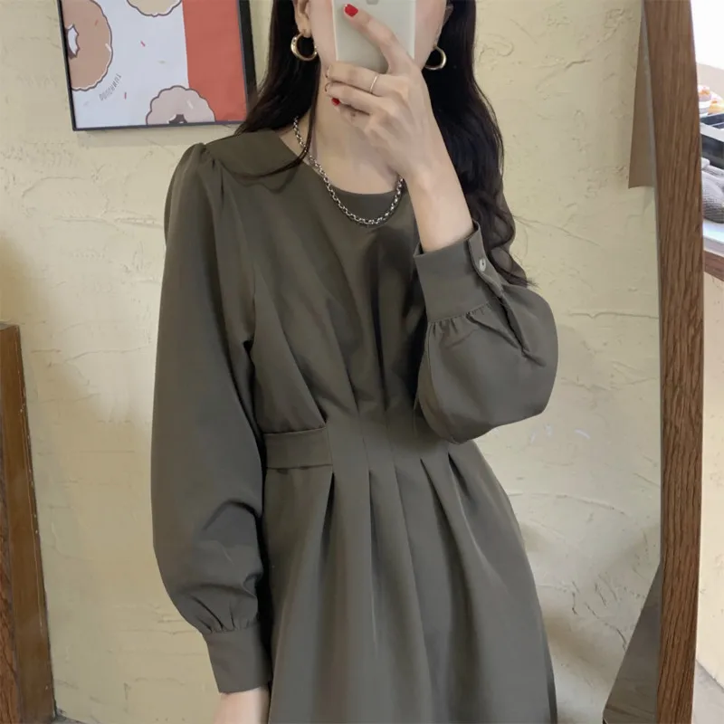 Женское винтажное платье трапеция длинное однотонное во французском стиле с