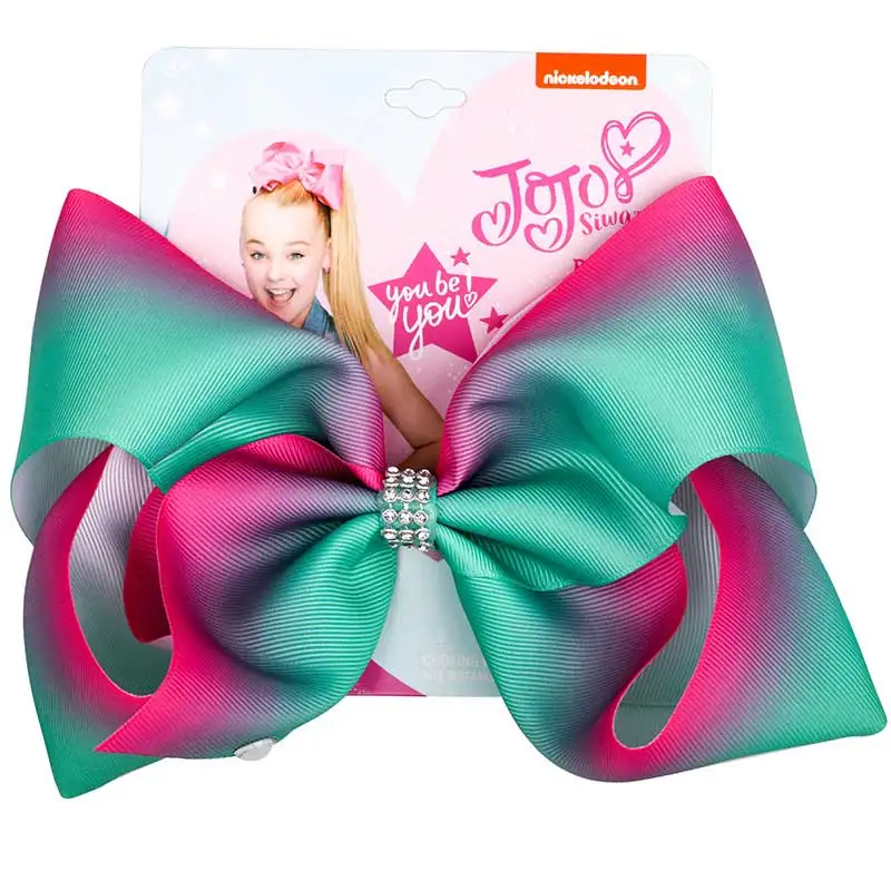 8&quot Jojo Siwa Hair Bows Rainbow Hairpin Handmade Printed Ribbon Bowknot Jumbo Girl Party Accessories for Kids Clip |