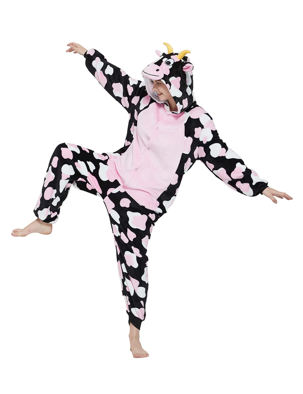 Pink Cow Onesies Pajamas Adults Animal Kigurumi Women's Homewear for Winter