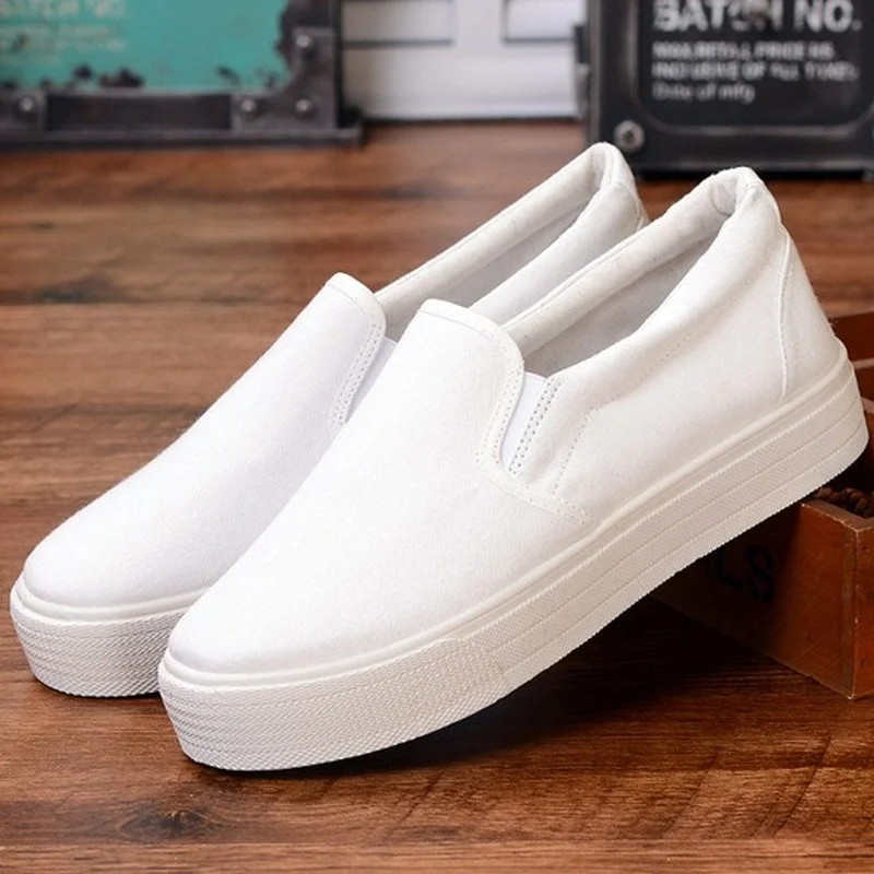 

2021 Spring and Summer Comfortable White Canvas Shoes Fashion Trend Low-cut Female Lazy Thick-soled Casual Shoes Increase Shoes