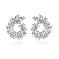 sipengjel trendy wahte zircon flower stud earrings shining crystal plant earring for women and girls party jewelry 2021
