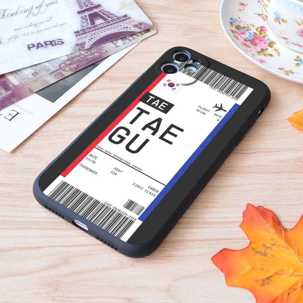 

For iPhone Taegu Boarding Pass First Class Air Plane Ticket Lable Flight Travel Print Soft Matt Apple iPhone Case