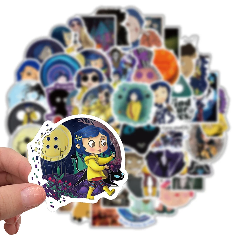 Calcoman&iacute;as de dibujos animados de pel&iacute;cula Coraline & The Secret Door, conjunto de 10/50 unids/set, pegatinas para equipaje, funda para rat&oacute;n, monopat&iacute;n, port&aacute;til-4
