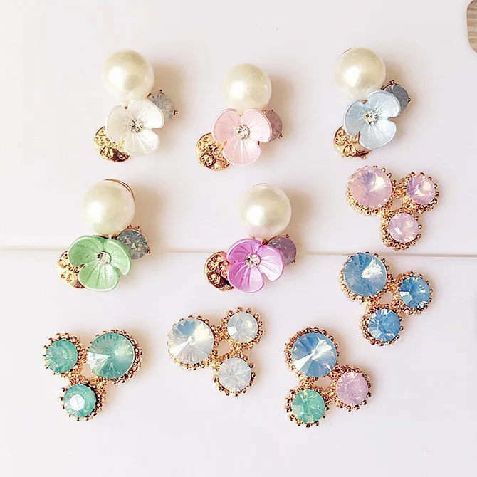 

10pcs Pearl Jelly Resin Flower Metal Buttons For Clothing Diy Craft Scrapbook Phone Shell Patch Material Decor Hair Accessories
