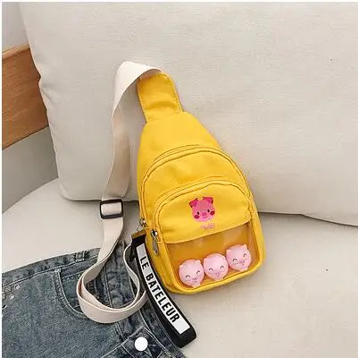 Yellow Pig Модные женские мини-сумки на плечо, милые женские сумки на груди с принтом свиньи, холщовые сумки-мессенджеры - Цвет: Yellow Pig