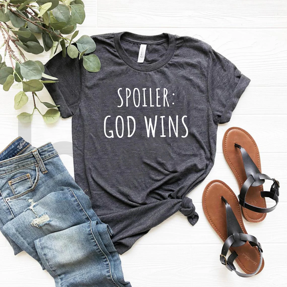 

Funny Christian T-shirt Religious Tshirt Spoiler God Wins Shirt Faith T Shirt Christian Tee Unisex Graphic T Shirts Casual Tops