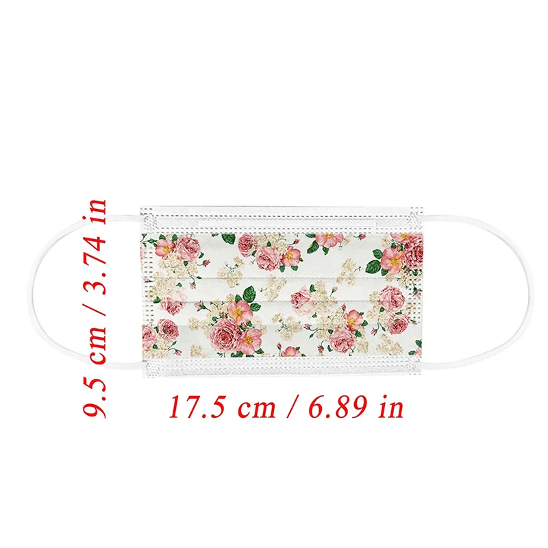 

10pcs Adult Disposable Face Mask Floral Printed 3 Layer Ply Non-woven Mouth Masks Breathable Dust-proof Protective Mascarillas