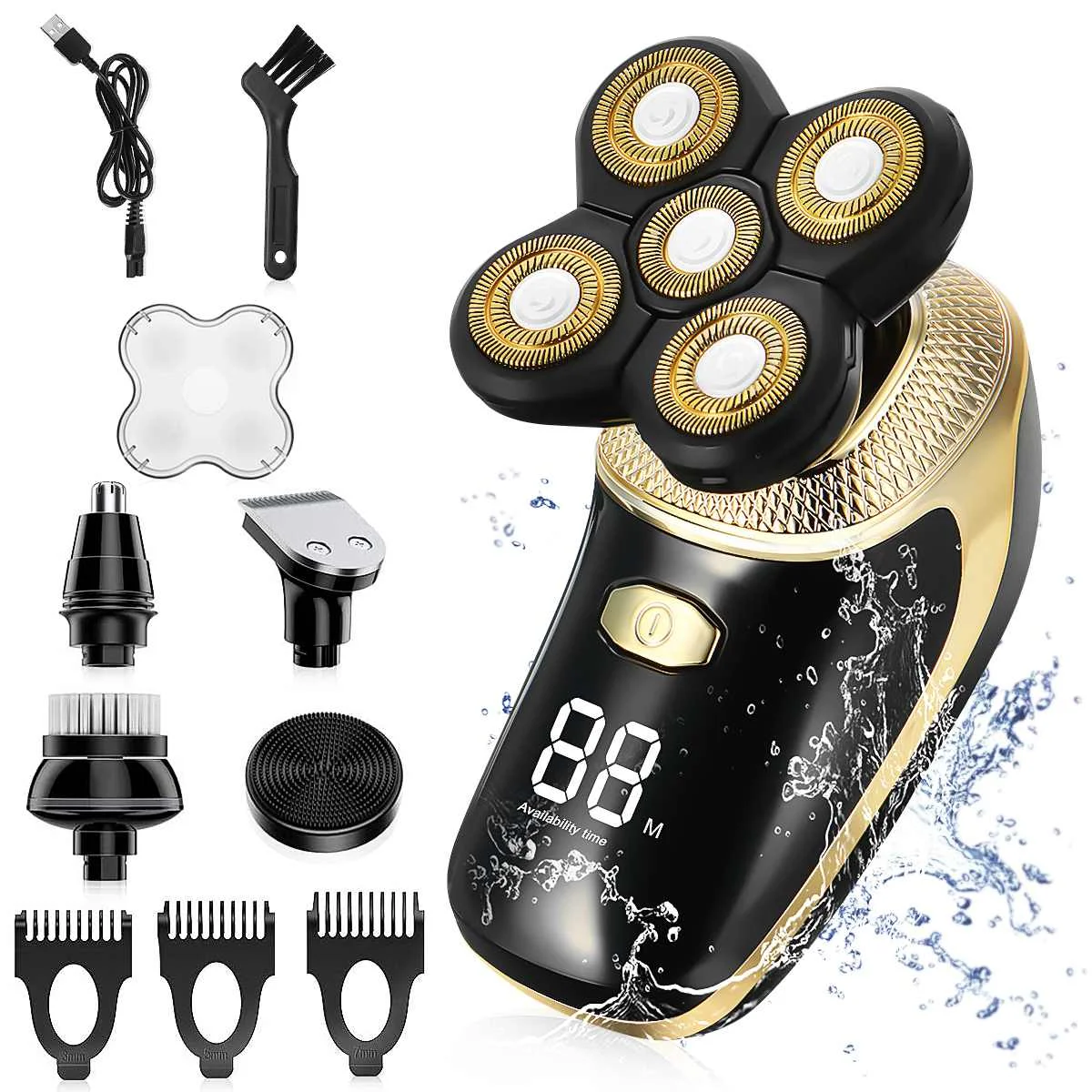 

5 in 1 IPX6 4D Electric Shaver for Men Bald Head Shaver Kit Cordless Hair Clipper Nose Hair Trimmer Waterproof USB Rechargeable