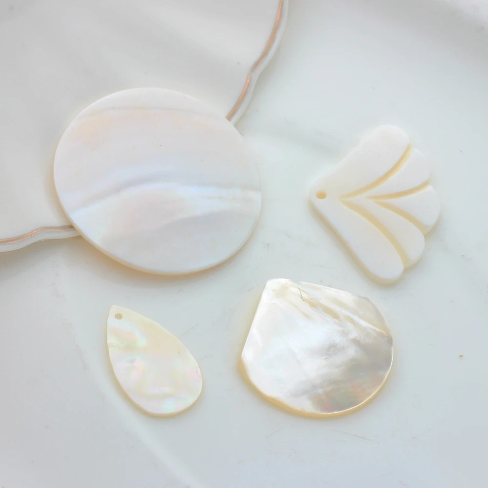 Natural White Shell Charms Ginkgo Leaf Fan Shaped Water Drop Round 2PCS For DIY Jewelry Making Finding Accessories | Украшения и
