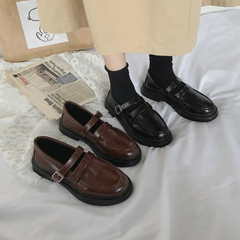 

Luxury 2021 New Platform Shoes Women Mary Janes Shoes Fashion Low (1cm-3cm) Square Heel Round Toe Korean Retro Women Shoes