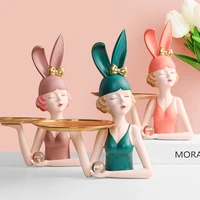 creative bunny girl figure statue tray storage ornaments porch decoration home furnishings resin crafts statue decorations