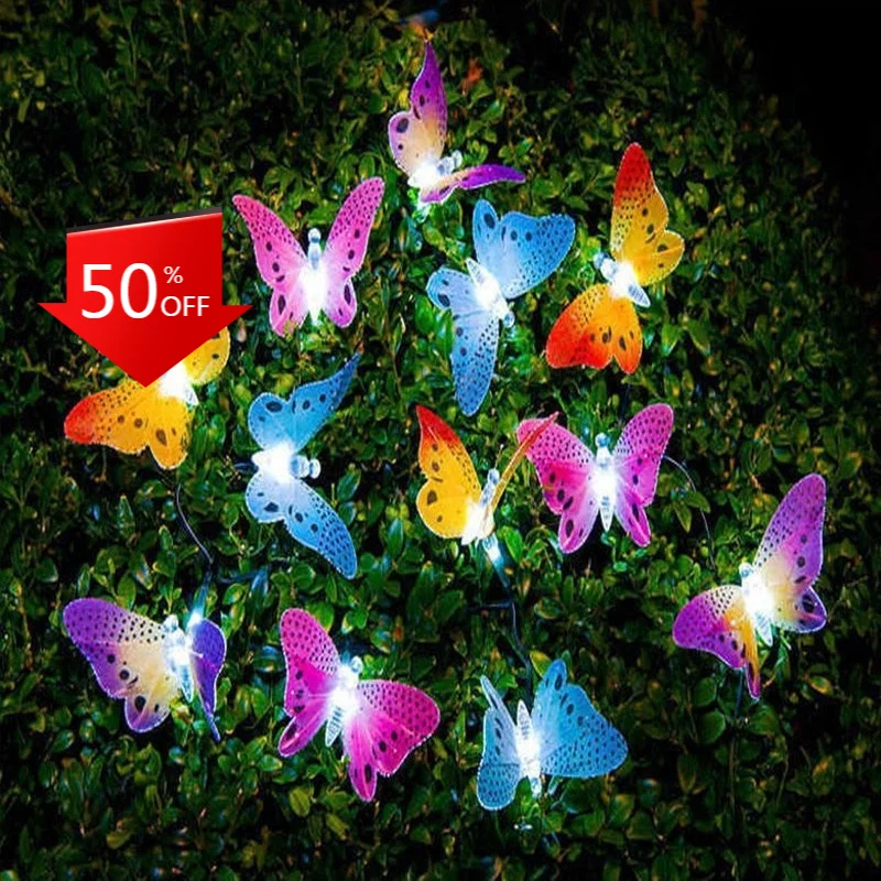 

20/30 Led Solar Powered Butterfly Fiber Optic Fairy Lights Waterproof Christmas Lights Outdoor Garden Holiday Decoration Light