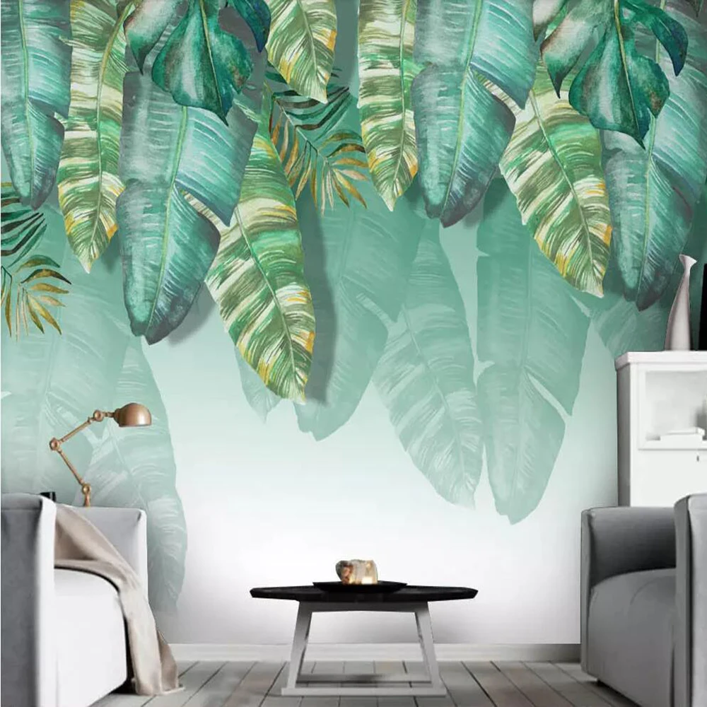 

Milofi custom 3D wallpaper mural green gradient leaf plant tropical style sofa background wall living room bedroom decoration pa