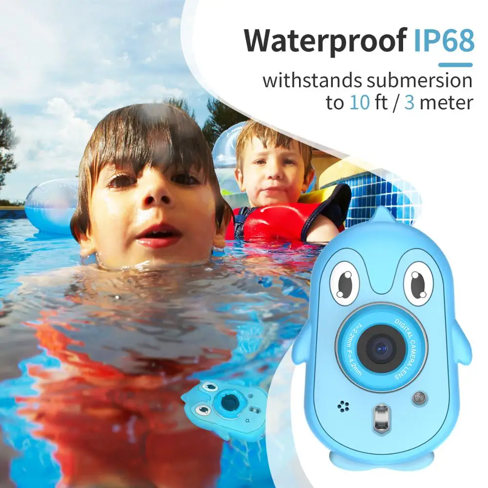 Kids Digital Camera 2MP 1080P Cute Cartoon IP68 waterproof Video 2.4inch Screen Game Children Birthday Christmas Gift | Электроника