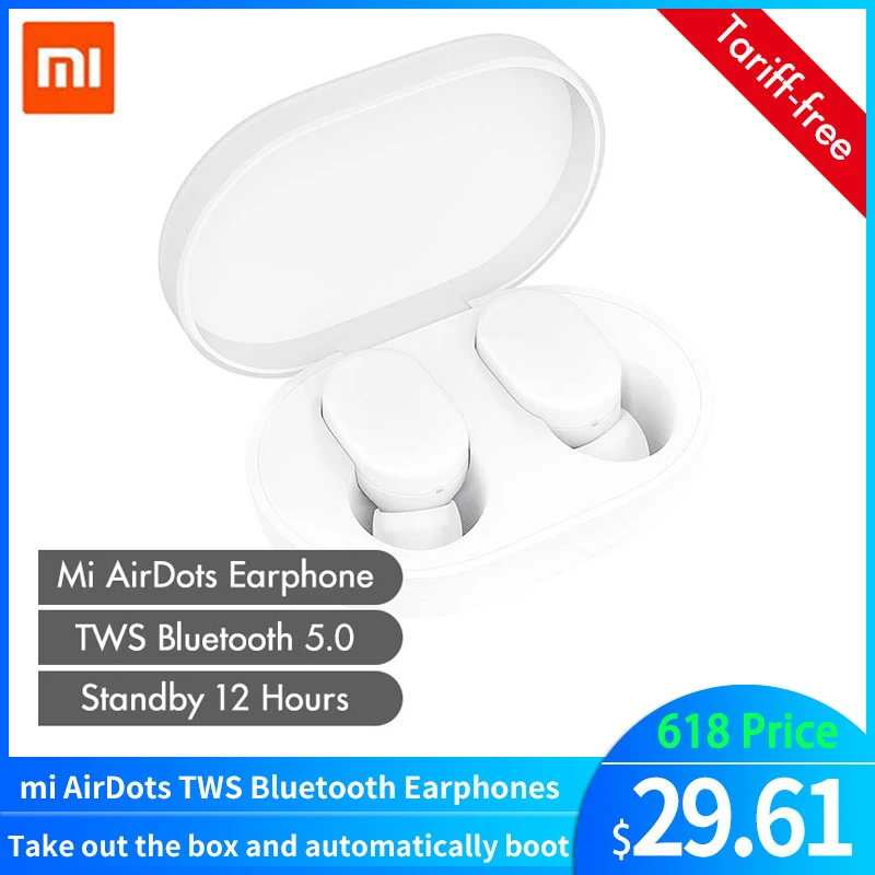 TWS Bluetooth наушники Xiaomi Mi AirDots беспроводные вкладыши гарнитура с микрофоном и