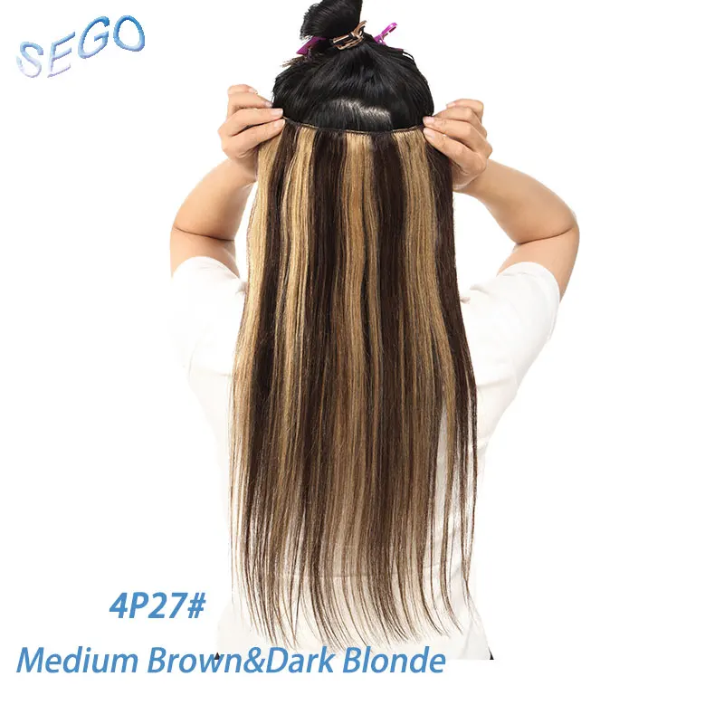 SEGO 1"-24" клип в одном куске настоящие человеческие волосы для наращивания 1 p/w 5 клипов не Реми кусок прямые индийские волосы 40 г-60 г