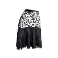 adult latin dance costumes womens black fringed practice skirt leopard print milk silk skirts