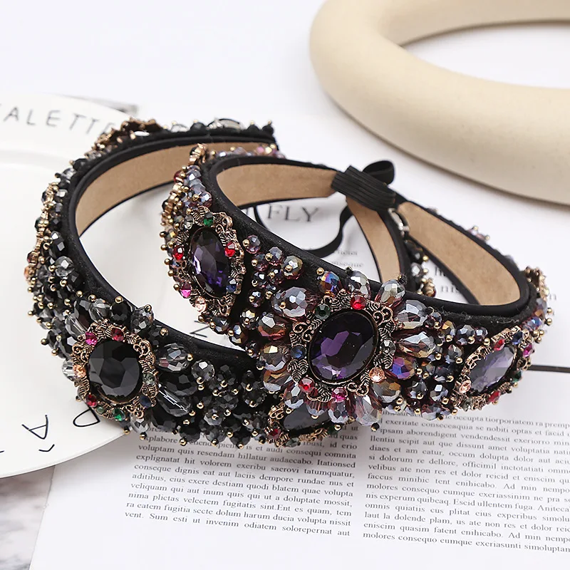 

Luxury Vintage Baroque Royal Crystal Bride Tiara Headband Handmade Purple Rhinestone Hairband for Women Wedding Hair Jewelry