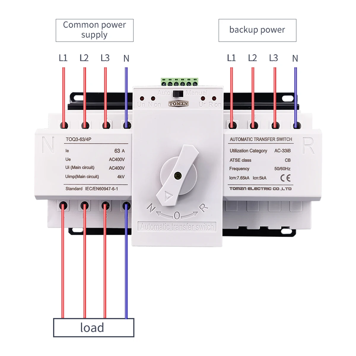 TOMZN Автоматический переключатель передачи ATS 4P 63A 380V