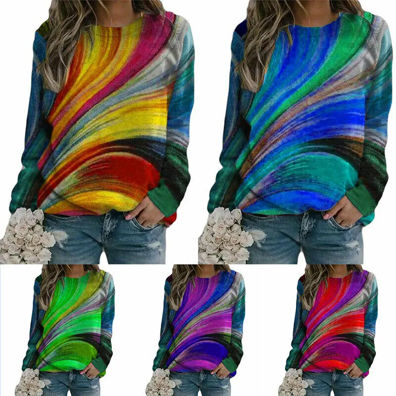 

Womens Colorful T-Shirt Casual Tunic Crew Neck Tops Tee Pullover Shirt look thin