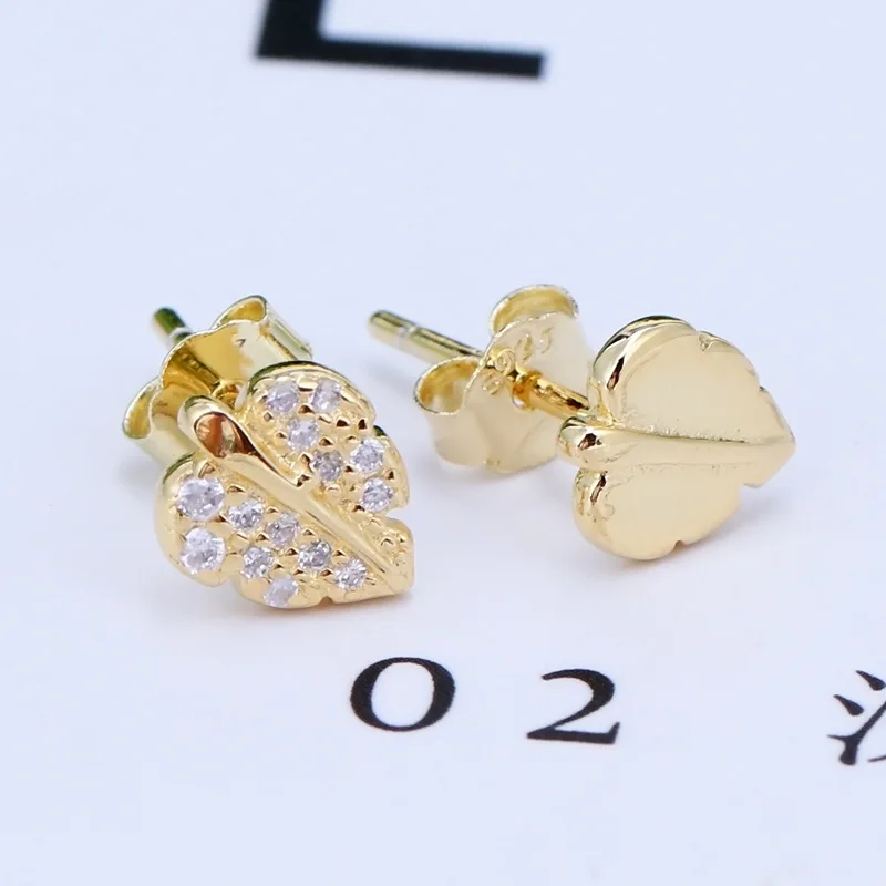 

Original S925 Sterling Silver Pan Earring Shining Leaves Gold Leaf Earrings For Women Wedding Gift Fashion Jewelry