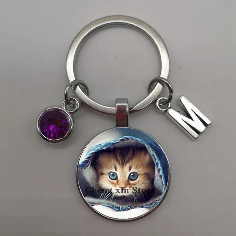 Новая мода на день рождения A Z кулон в виде кошечки брелок стекло ретро Античная