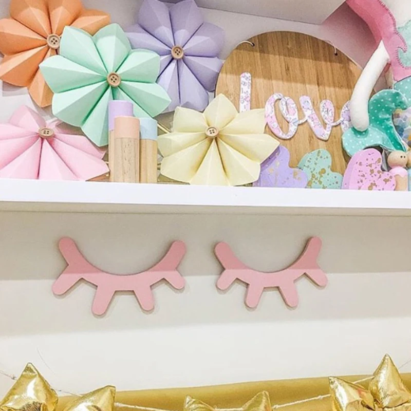 1 Pair 3D Eyelash Decoration Wall Cute Wooden Shelves Decor Accessories Children Kids Baby Living Room Home JPDZS1003 | Дом и сад