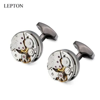 lepton watch movement design cufflinks with gift box steampunk gear watch mechanism cuff links for mens wedding relojes gemelos