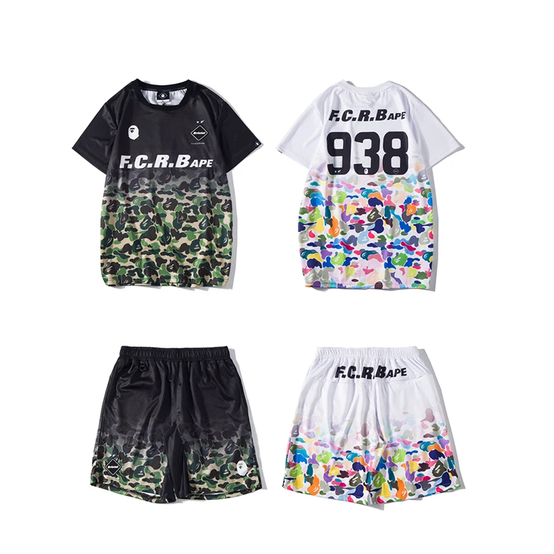 

BAPE x F.C.R.B Co branded gradient camouflage for breathability high-quality Original tag T-shirt Shorts sleeve Tops Tee suit