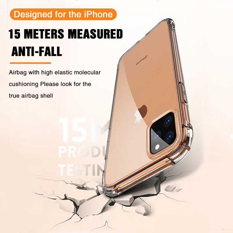 Transparent Protection Case For iPhone 11 Pro X XS Max Four Corner Strengthen Silicon Clear Cover pro max 7 8 Plus |