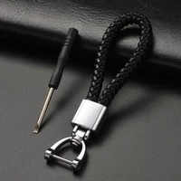 leather lanyard keychain hand woven rope car key chain alloy horseshoe buckle key holder jewelry gift decoration accessories