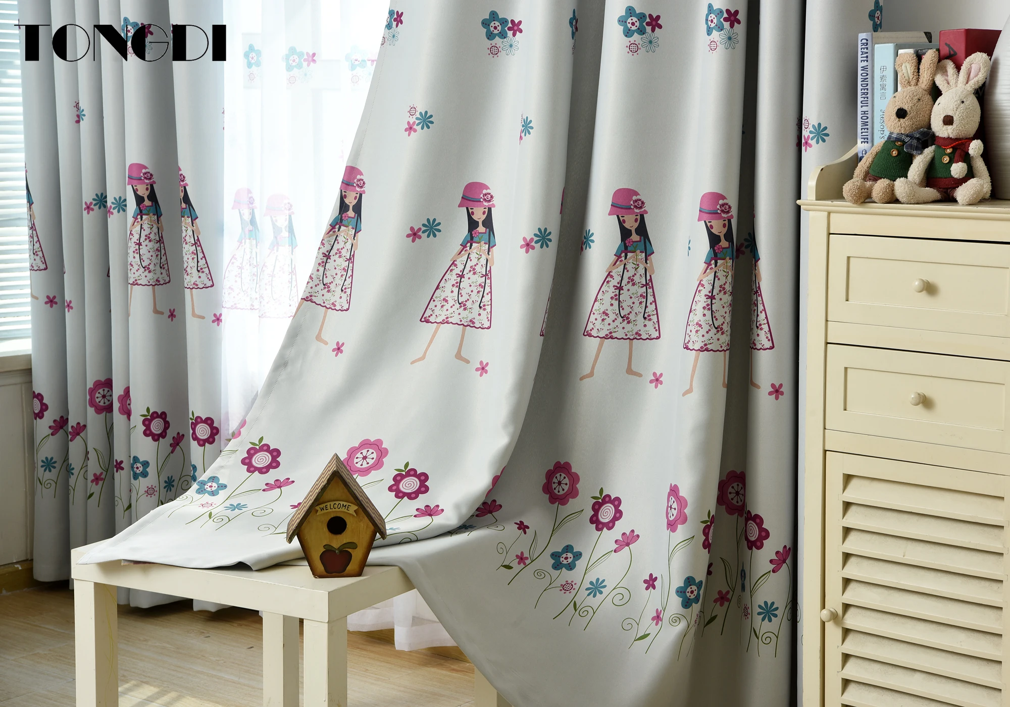 TONGDI Детские затемняющие шторы с принтом для милых девушек высококачественное