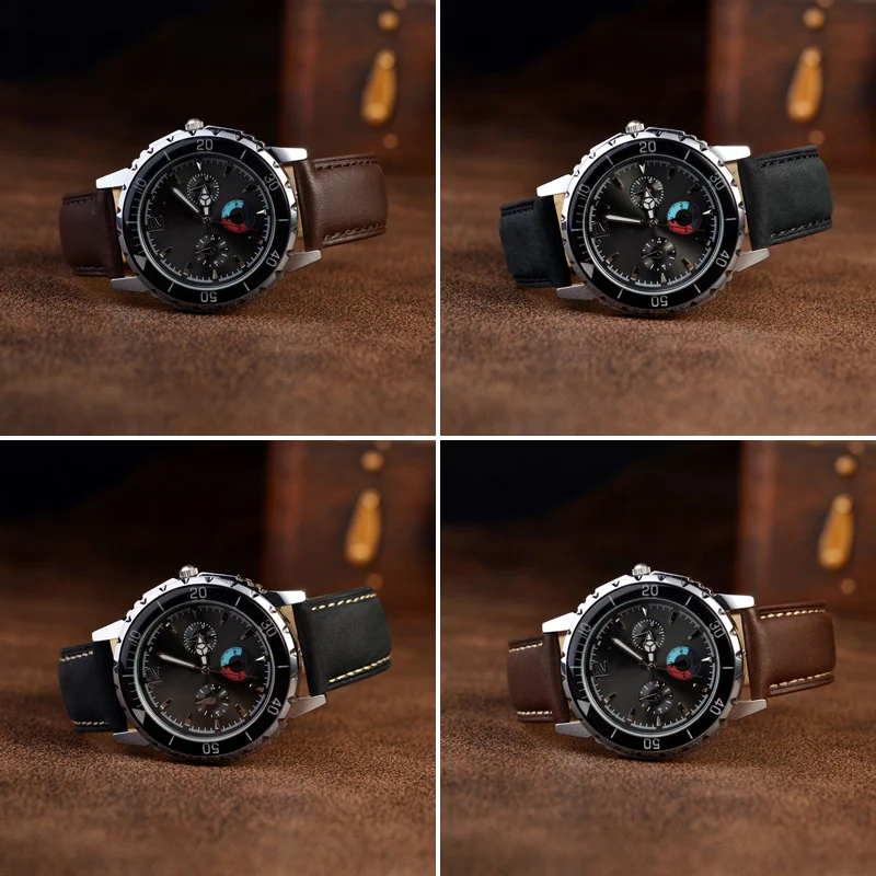 Anbeer Leather Watchband 14mm 16mm 18mm 19mm 20mm 21mm 22mm 23mm 24mm Vintage Style Replacement Band Black Men Women Bracelet